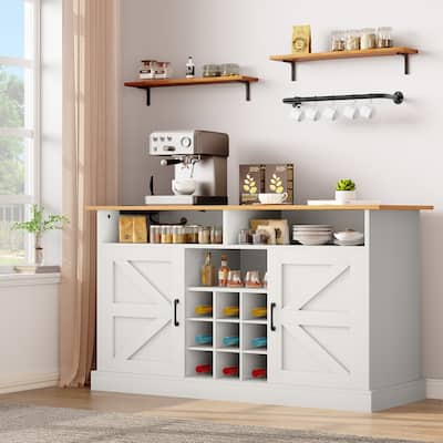 52"Farmhouse Coffee Bar Cabinet with Floating Shelf - 15.75"D x 52"W x 34"H