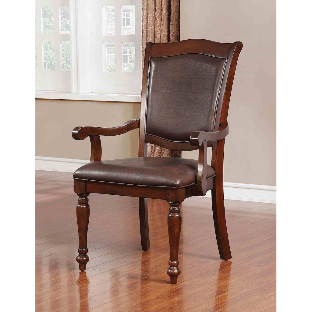 Espresso Finish Arm Chairs Set Modern Leatherette
