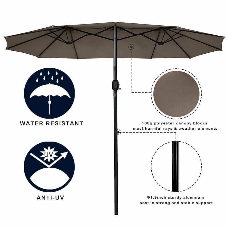 15' Twin Patio Umbrella Double-Sided Outdoor Market Umbrella without Base - 15' x 9.0' x 8' (L x W x H)
