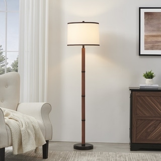 KAWOTI Traditional & Farmhouse Brown Accent Floor Lamp with Drum Shade ...