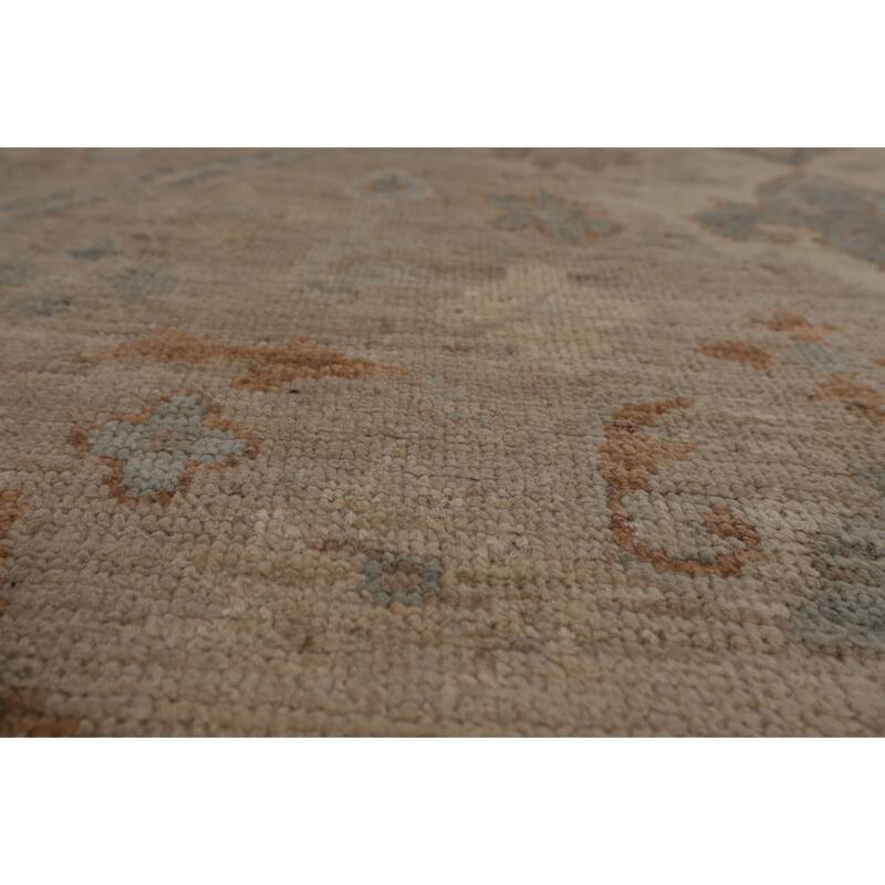 Beige Floral Oushak Turkish Area Rug Hand-Knotted Wool Carpet - 9'0"x 11'9"