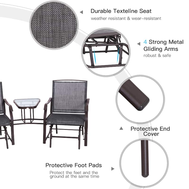 Outsunny 3-pc. Outdoor Sling Fabric Gliding Rocker Chairs w/ Table