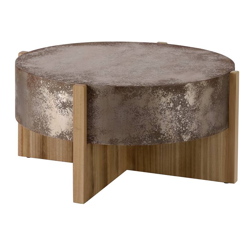 Rustic Coffee Table with Burnt Solid Wood Legs, Distressed Antique Rust Finish Tabletop, Farmhouse Industrial Center Table