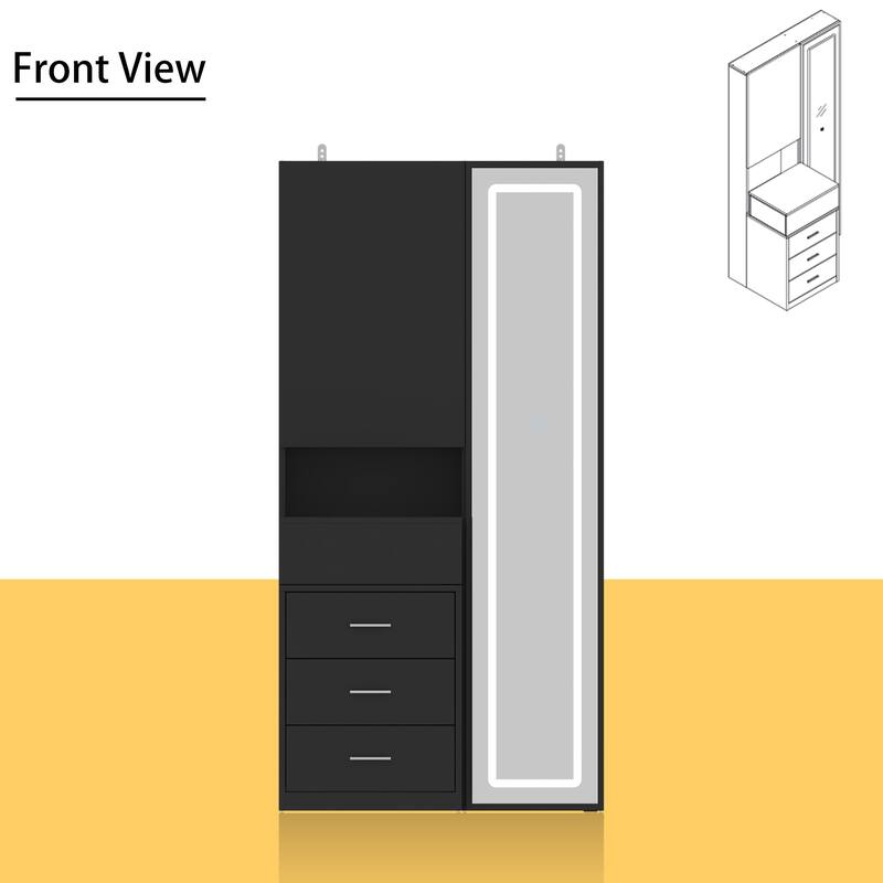 Sleek Storage Dresser with Ambient Mirror Lighting Makup Vanity Table
