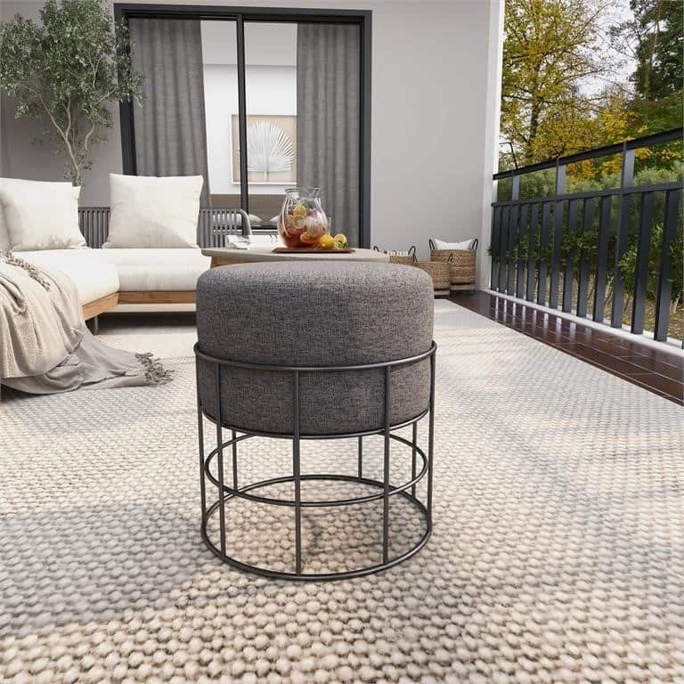 Modern Designs Indoor Outdoor Round Fabric Cushioned Stool Ottoman