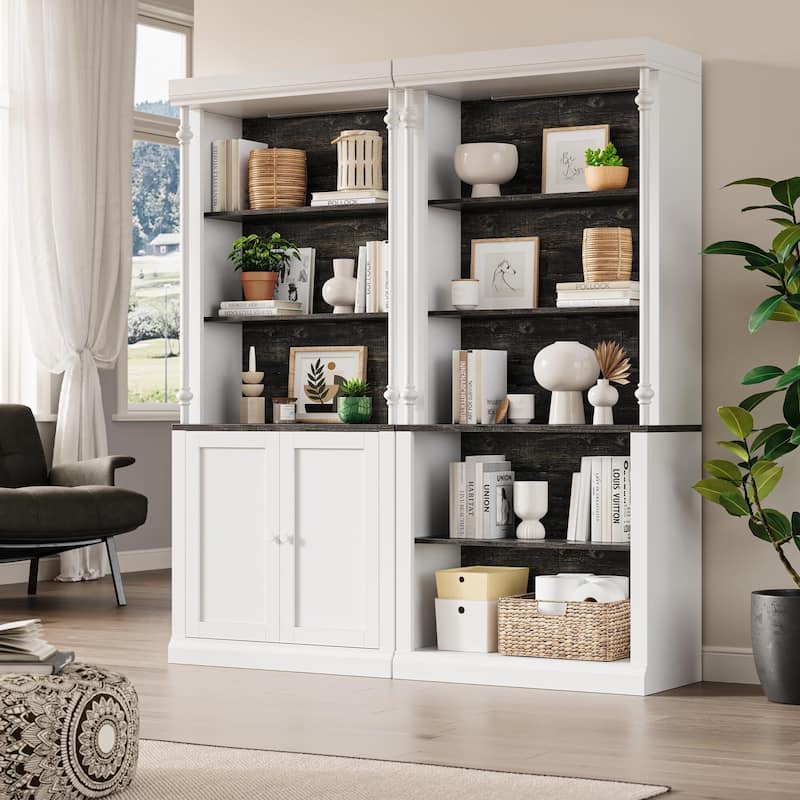 5-Tier Tall Adjustable Bookcase, Roman Column Bookshelf with Led Light Freestanding