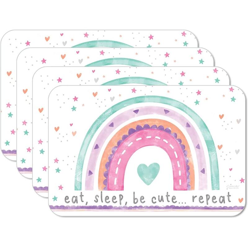 CounterArt Rainbows & Unicorns Reversible Easy Care Flexible Plastic Placemat 4 Pack Made in The USA - Set of 4