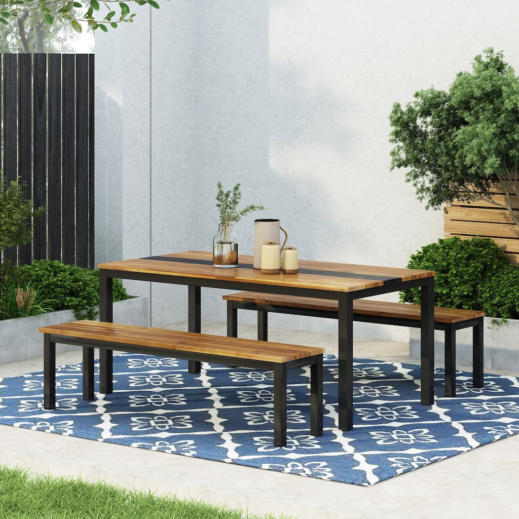 Lindsey Outdoor Modern Industrial Acacia Wood Picnic Set by Christopher Knight Home
