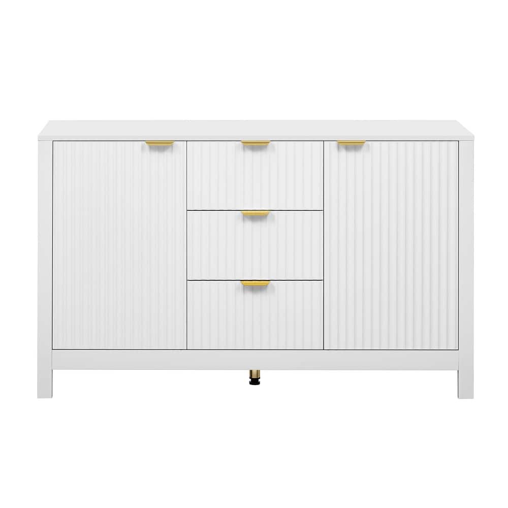 Storage Console Table with 3 Adjustable Shelves and 3 Drawers, Modern 47.2" Sideboard Buffet Cabinet with Aluminum Handles