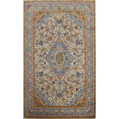 Hand Knotted Oriental 100% Wool Carpet Traditional Floral Beige & Ivories Kashan Area Rug - 10' 5'' X 6' 8''