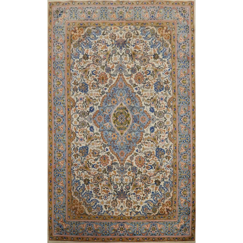 Hand Knotted Oriental 100% Wool Carpet Traditional Floral Beige & Ivories Kashan Area Rug - 10' 5'' X 6' 8''