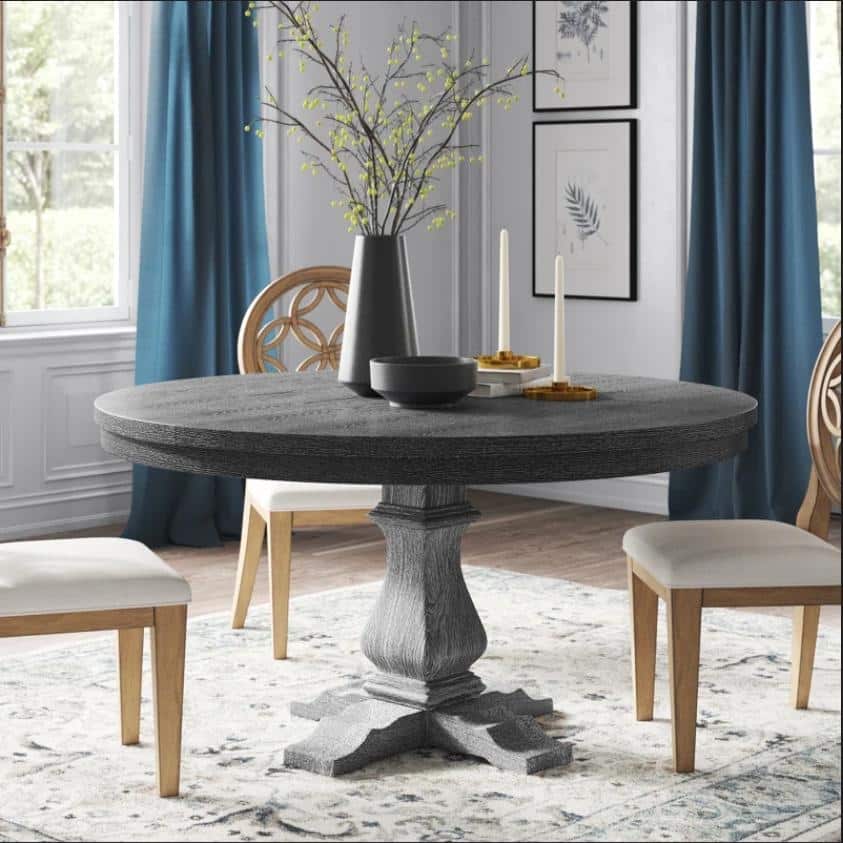 Rustic Design Round Extendable Dining Table with Pedestal Base