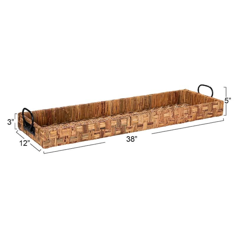 Decorative Rattan Tray with Metal Handles