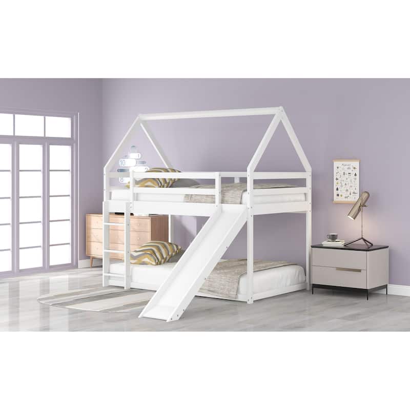 Bunk House Bed with Slide and Ladder - White