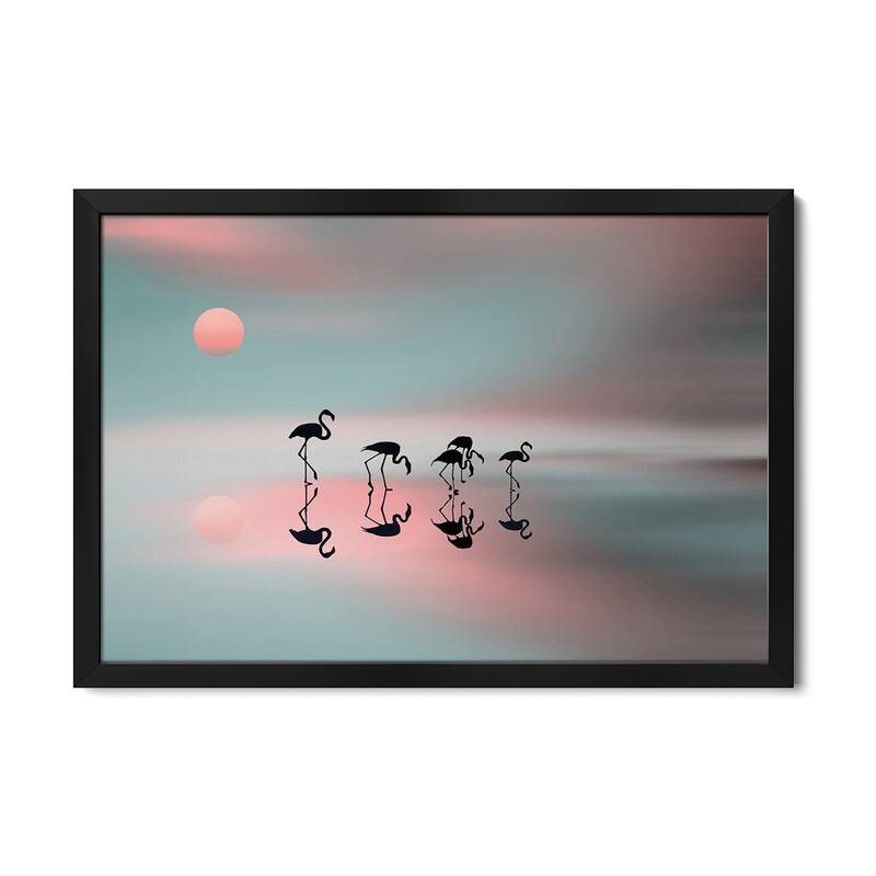 A Family Of Flamingos Premium Framed Poster by Natalia Baras - Black - 24x16x1