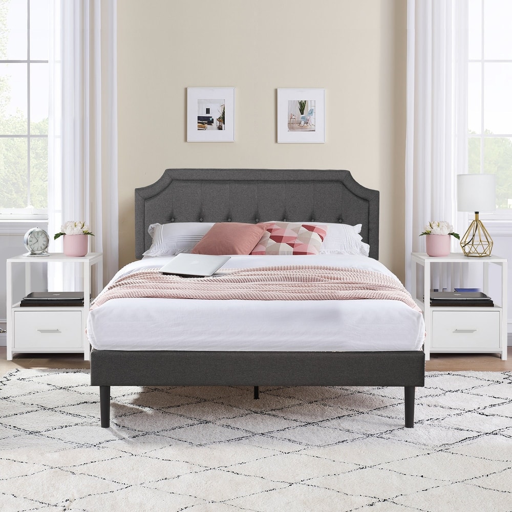 VECELO 3-Pieces Modern Upholstered Bed with Height Adjustable Headboard and Nightstands Sets