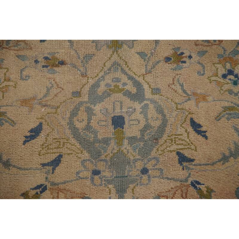 Hand Knotted Oriental 100% Wool Carpet Traditional Floral Peach Kashan Area Rug - 11' 11'' X 9' 7''