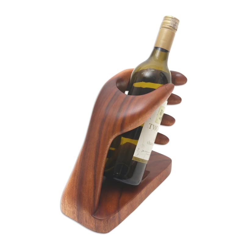 Novica Handmade Lend A Hand Wood Wine Holder