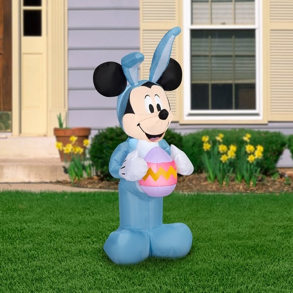 slide 2 of 4, Gemmy Airblown Inflatable 4ft Mickey in Blue Bunny Suit Disney Easter Yard Decor