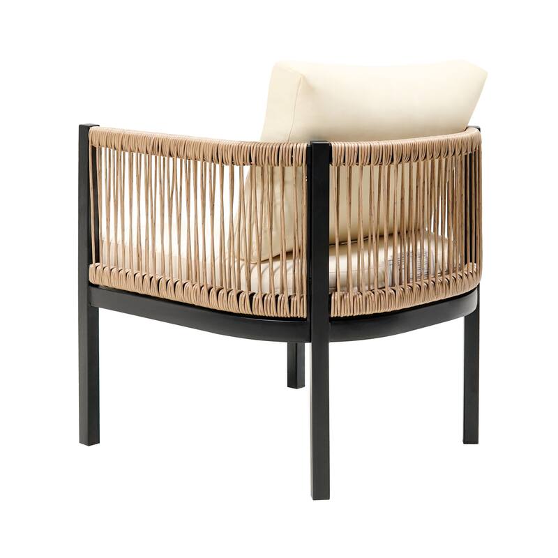 4-Piece Outdoor Patio Iron Conversation Sofa Set with Tempered Glass Coffee Table