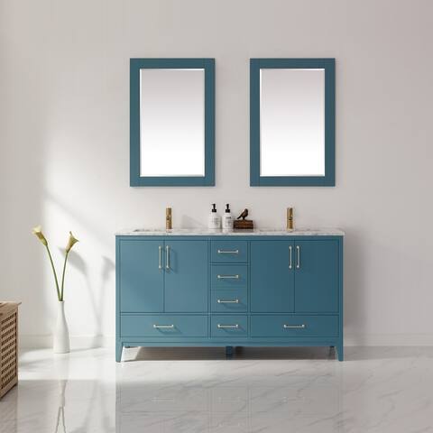 Altair Sutton Double Bathroom Vanity Set with Carrara White Marble Top and Mirror