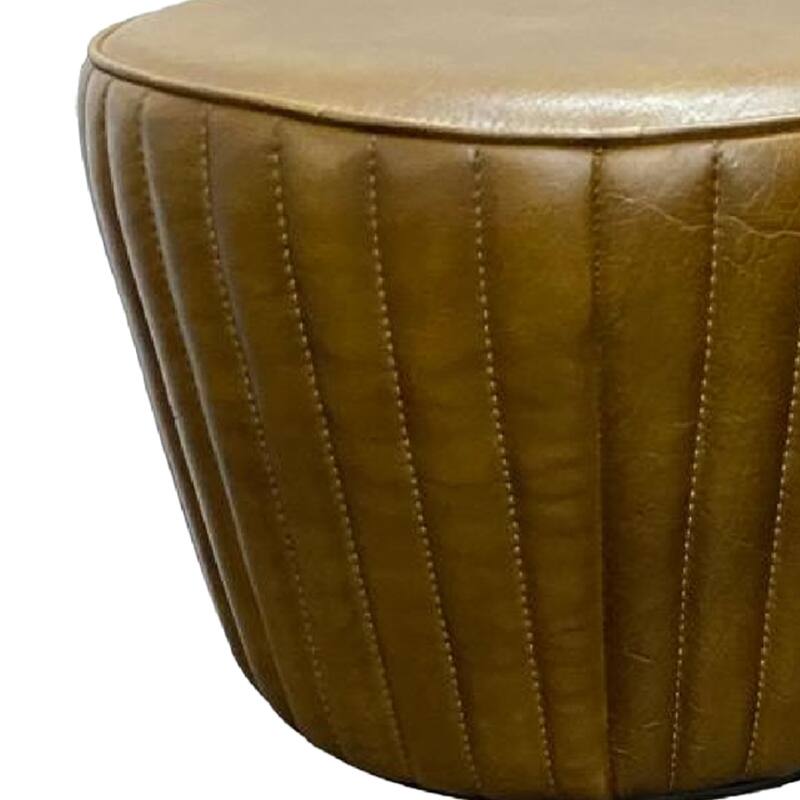 Myra Mushroom Counter Stool, Brown Ribbed Leather, Dark Gray Iron Base