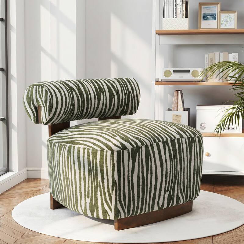 Rossetta Zebra-Striped Chenille Fabic Low Cylindrical Backrest Armchair with High-Quality Foam Cushion