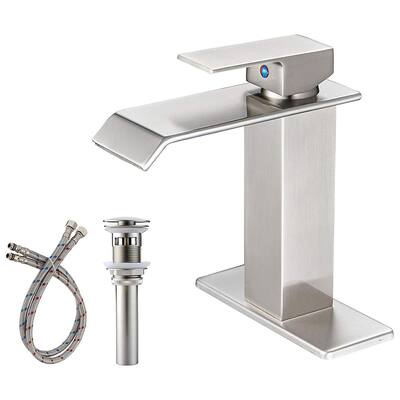 Nickel Waterfall Spout Bathroom Faucet with Drain
