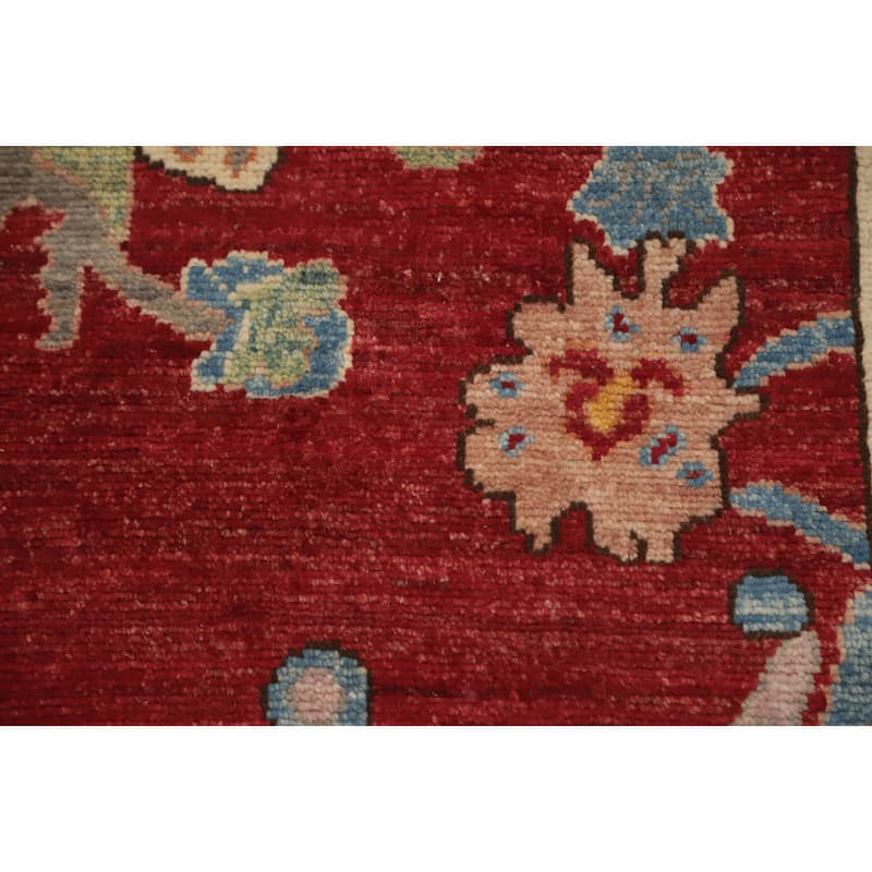 Hand Knotted Oriental 100% Wool Carpet Transitional Floral Red Oushak Area Rug - 9' 11'' X 8' 5''
