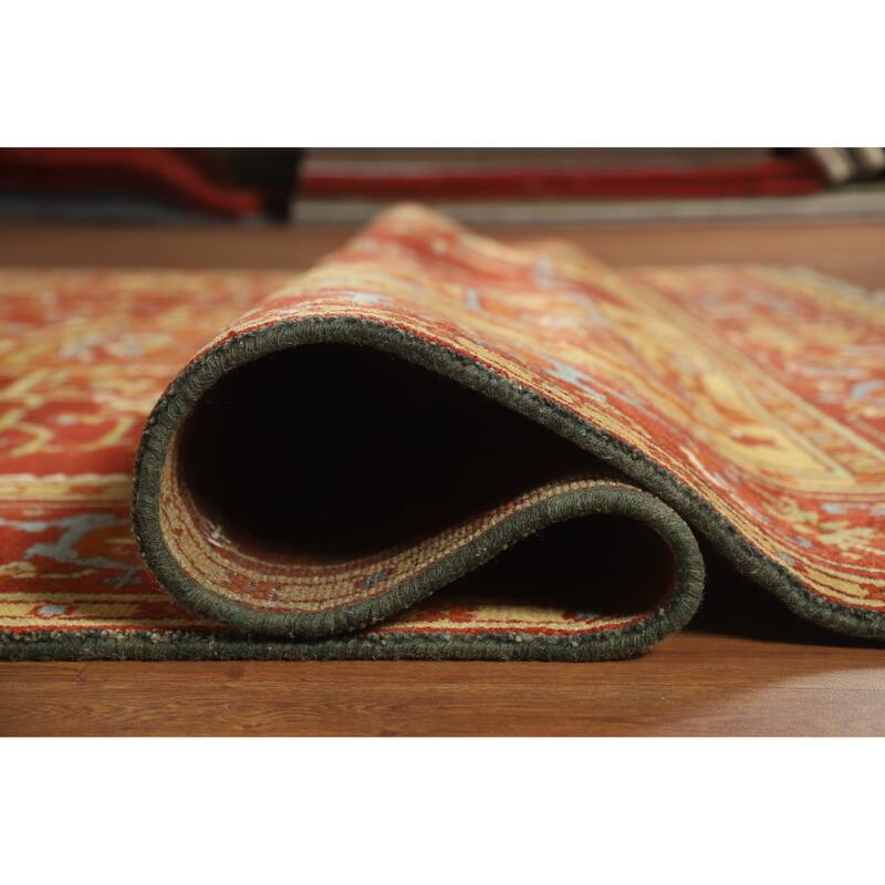 Red Medallion Heriz Serapi Indian Area Rug Hand-Knotted Wool Carpet - 8'8" x 11'9"