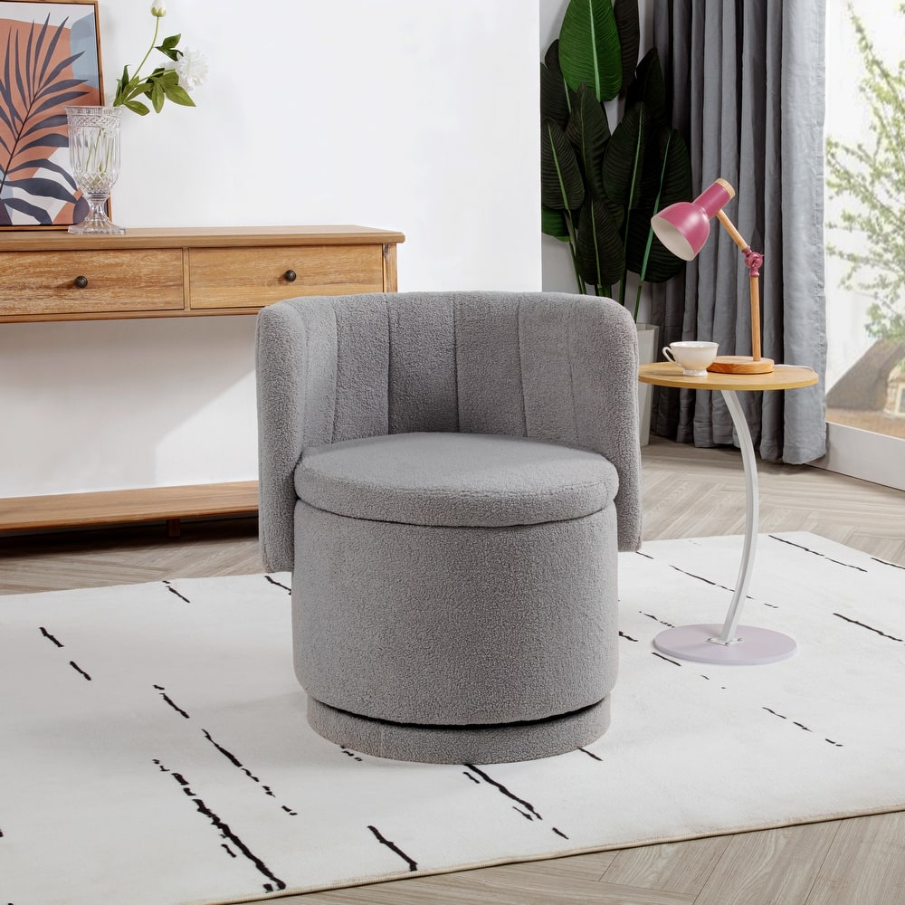 Boucle Swivel Chair with Storage Base