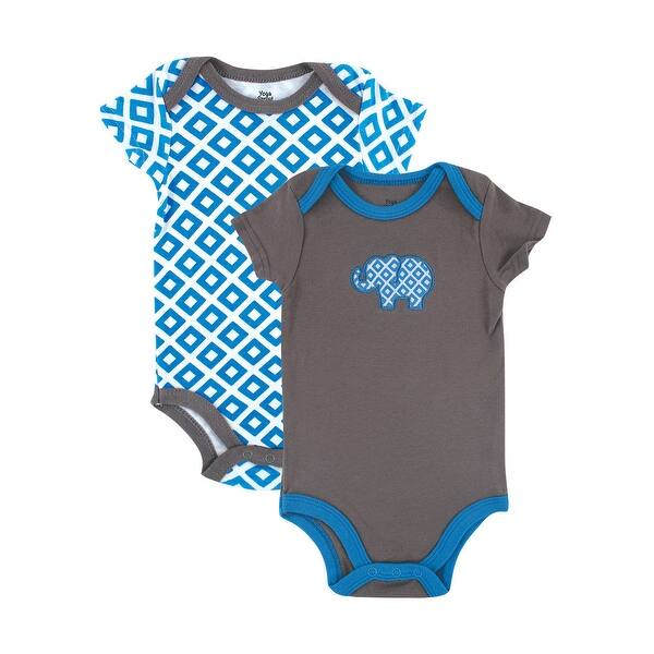 slide 1 of 1, Yoga Sprout Baby Boy Cotton Bodysuits 2pk, Blue Elephant 0-3 Months - Blue Elephant
