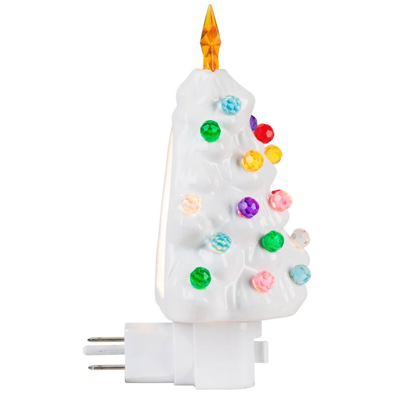 Retro Tree Ceramic Christmas Night Light - 7" - White