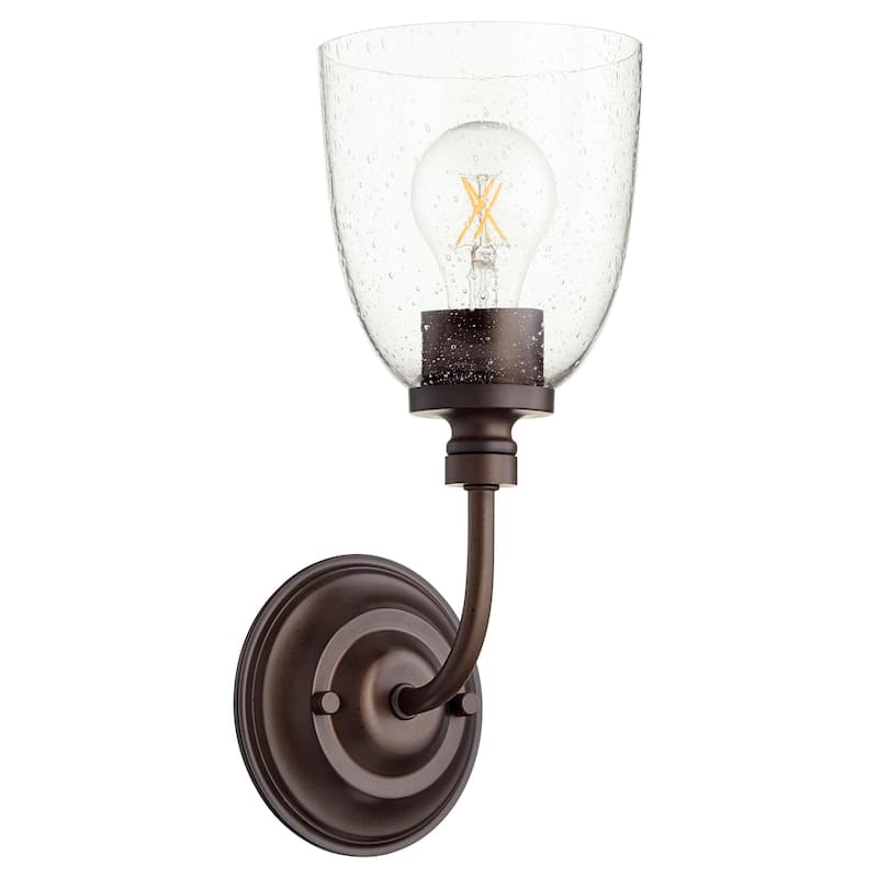 Quorum International Rossington 13" Tall Bathroom Sconce - Oiled Bronze / Clear Seeded