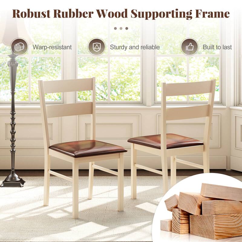Costway Wooden dining chair set of 2/4 with rubber wood frame padded