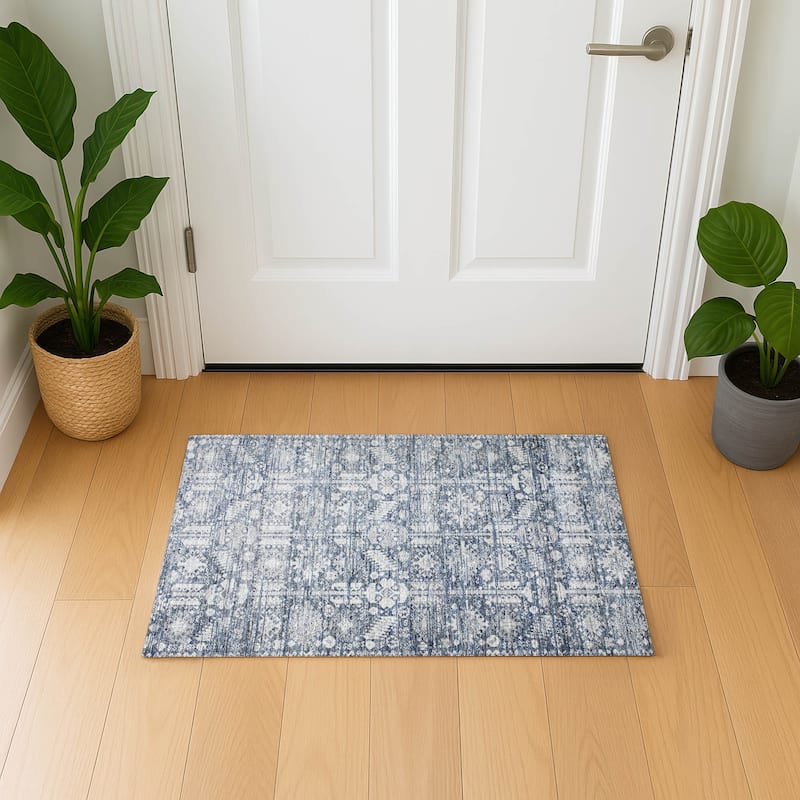 Premium Washable Super Soft Vintage Traditional Mayfield Rug - Blue - 1'8" x 2'6"