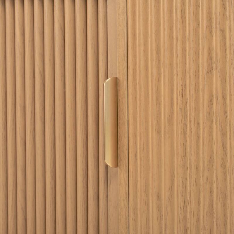 Farmhouse TV Stand with Sliding Tambour Door for 75-Inch TVs, Fluted Media Console with Adjustable Shelves and Golden Handles