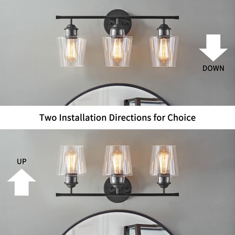 KAWOTI 3-Light Dimmable Bathroom Vanity Light with Glass Shade - L22" x W7" x H10.5"