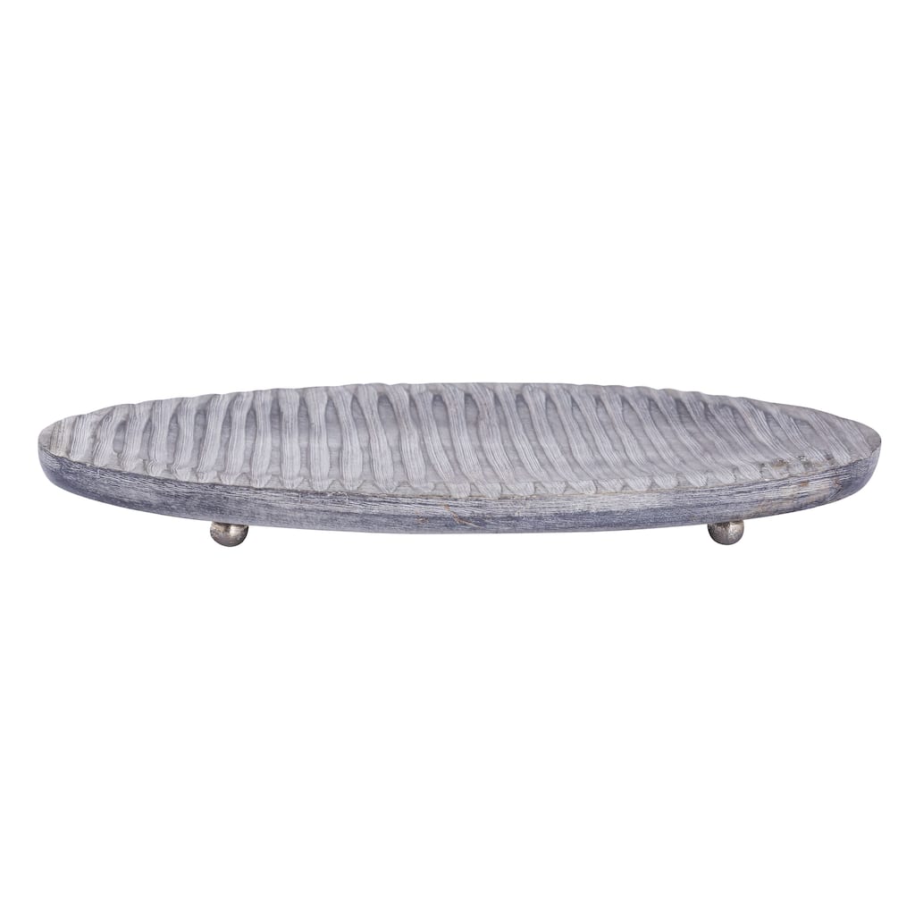 Atlas Bennett Mango Wood Gray Oval Tray - 13.75 inch Wide