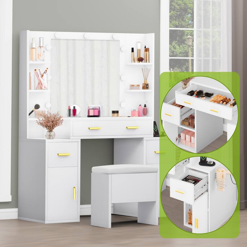 Moasis Vanity with Built-In Outlets and Lighted Mirror - 55.1'' H X 43.3'' L X 15.74'' W
