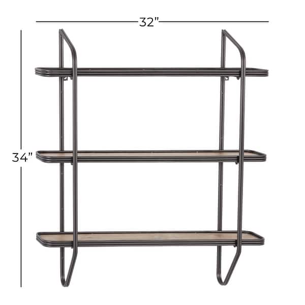 Shop Large Rectangular Silver Metal And Wood 3 Tier Wall Shelf 32 X 33 5 32 X 6 X 34 Overstock 32112671