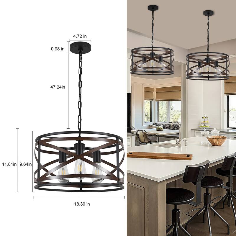 3 - Light Drum Chandelier - Matte Black