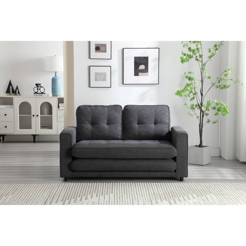 3 Fold Loveseat Convertible Pull-out Sleeper Sofa Bed, Velvet Futon Sofa with 2 Pillow and Pockets 2-seat Armchair