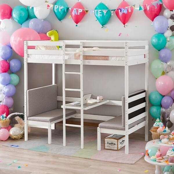 slide 2 of 10, Functional Twin Over Twin Bunk Beds Can be Turn into Upper Bed and Down Desk, Cushion Sets are Free, Maximized Space, White White