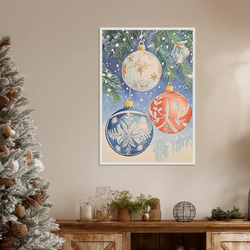 Christmas Ornaments II by Melloi Art Prints (23 x 33 in.), Framed Canvas Wall Art Print - Sylvie Beaded White