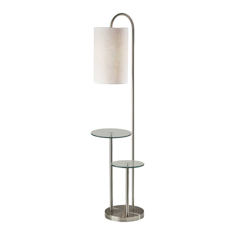 66" Silver Tray Table Floor Lamp With White Fabric Drum Shade - 13" x 20" x 66"