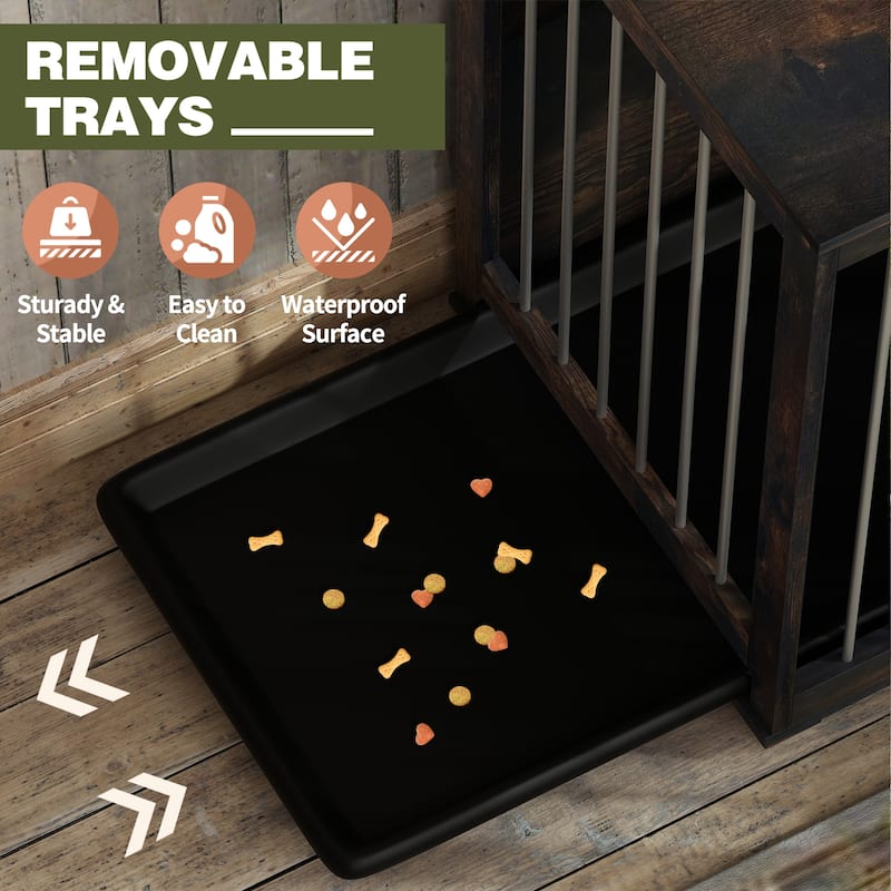 70'' W Dog Crate Furniture, Dog Kennel Furniture with Divider & trays