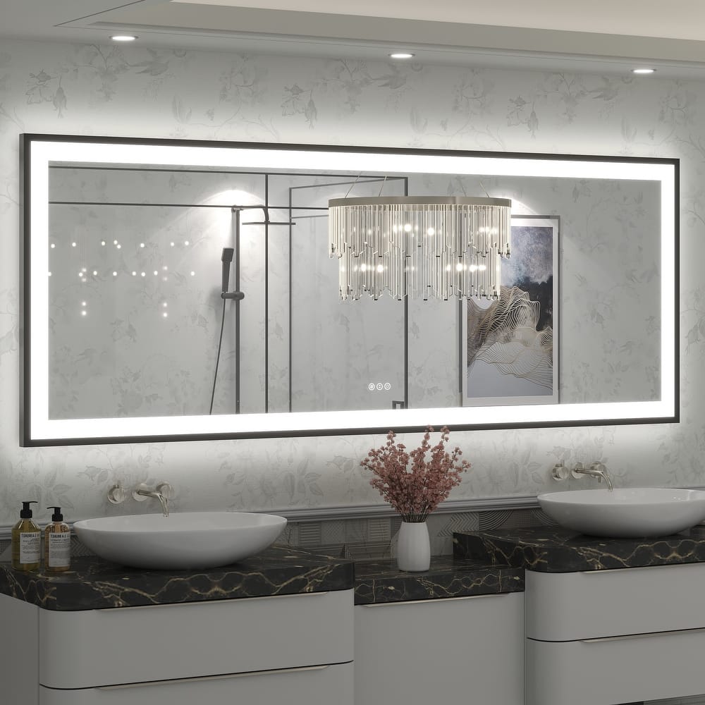 Extra Large Black Frame LED Bathroom Vanity Mirror with 3 Years Warranty and UL Certified