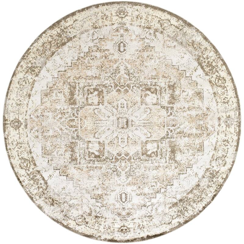 Livabliss Traditional Lillian Medallion Washable Area Rug - 6'7" x 6'7" - Dark Brown - Round