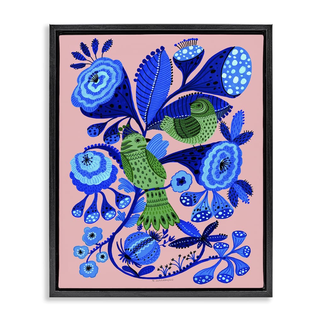 Stupell Folk Style Birds in Nature Framed Floater Canvas Wall Art Design By Kay Widdowson